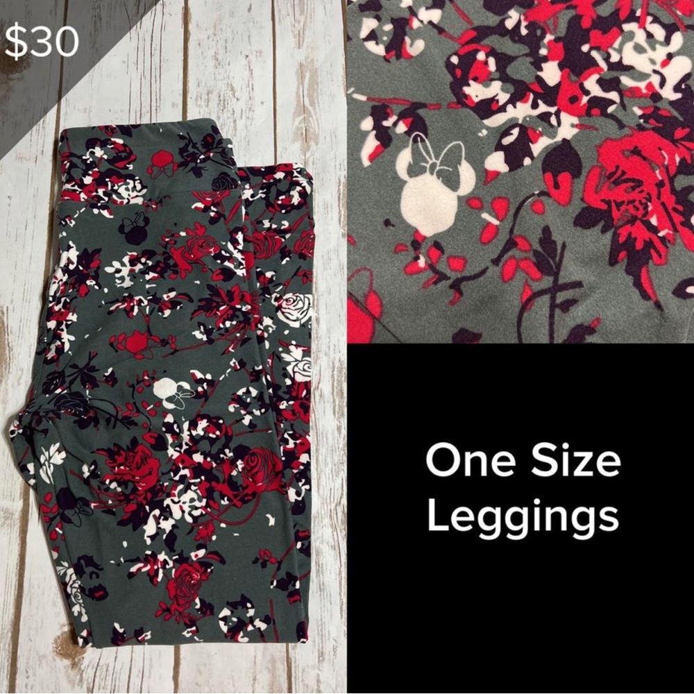 LuLaRoe BRAND NEW Disney Leggings One Size Fits Sz 2 - 10 Floral Minnie Mouse